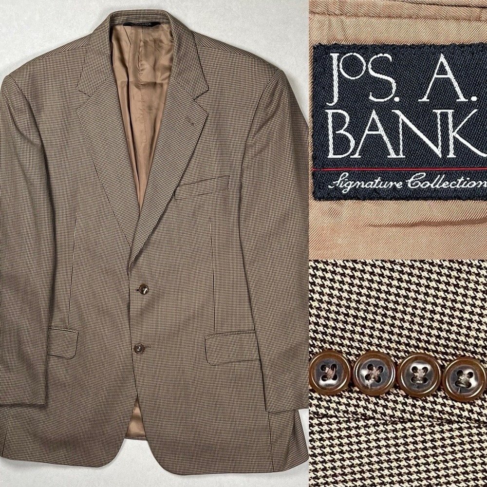 Jos A. Bank Signature Men's Brown Houndstooth Wool 2-Button Gordon Blazer Sz 43R